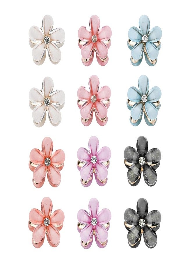 Much Hotter 12 Pcs Small Mini Pearl Claw Clips Hair Accessories，with Flower Design, Hair Pins Cute Bangs Clips Flower Sweet Artificial Clips Decorative Hair Accessories for Women Girls Wedding (6 Colors) - Image 1
